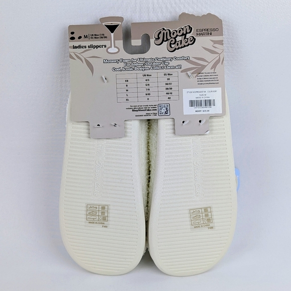 Espresso Martini Slipper Embroider Sherpa  Memory Foam Slip On Ivory M (7/8) NWT - Picture 2 of 14